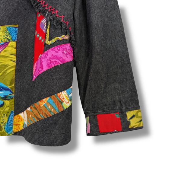 Spirit by Sandy Starkman Denim Jacket Plus Size 3X Patchwork Art To Wear Artsy - Picture 3 of 6